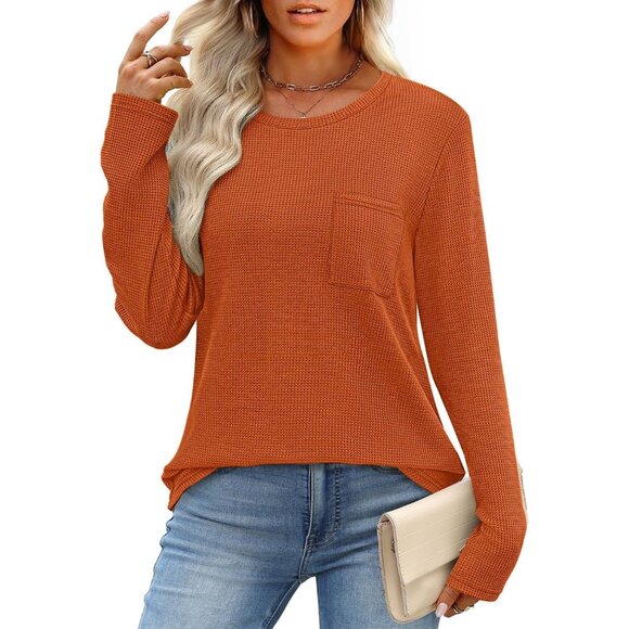 Long Sleeve Shirts for Women Waffle Knit Trendy Fall Fashion 2025 Dressy Casual - Picture 3 of 5